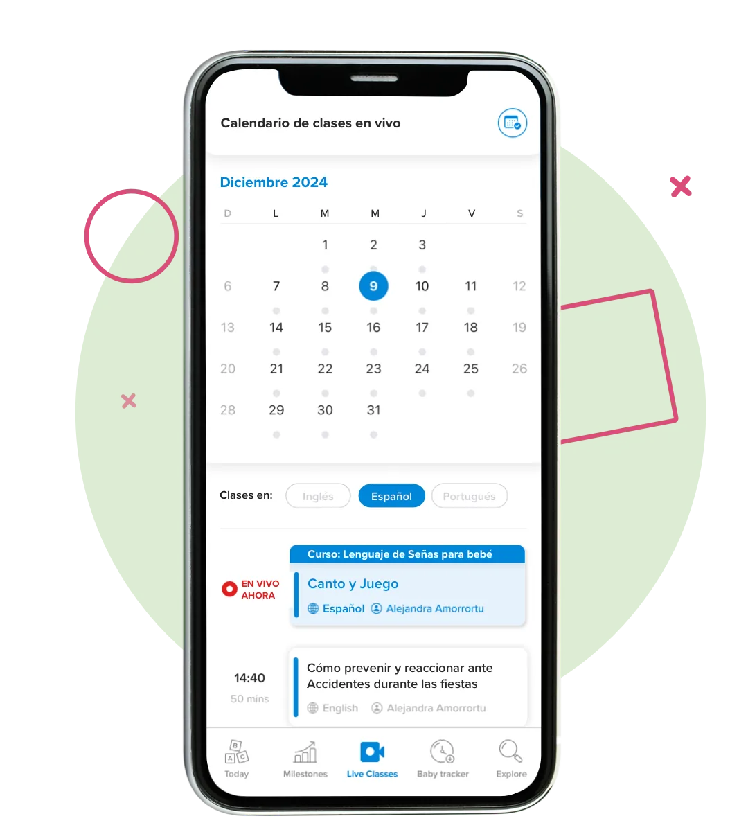 Live classes in the Kinedu app